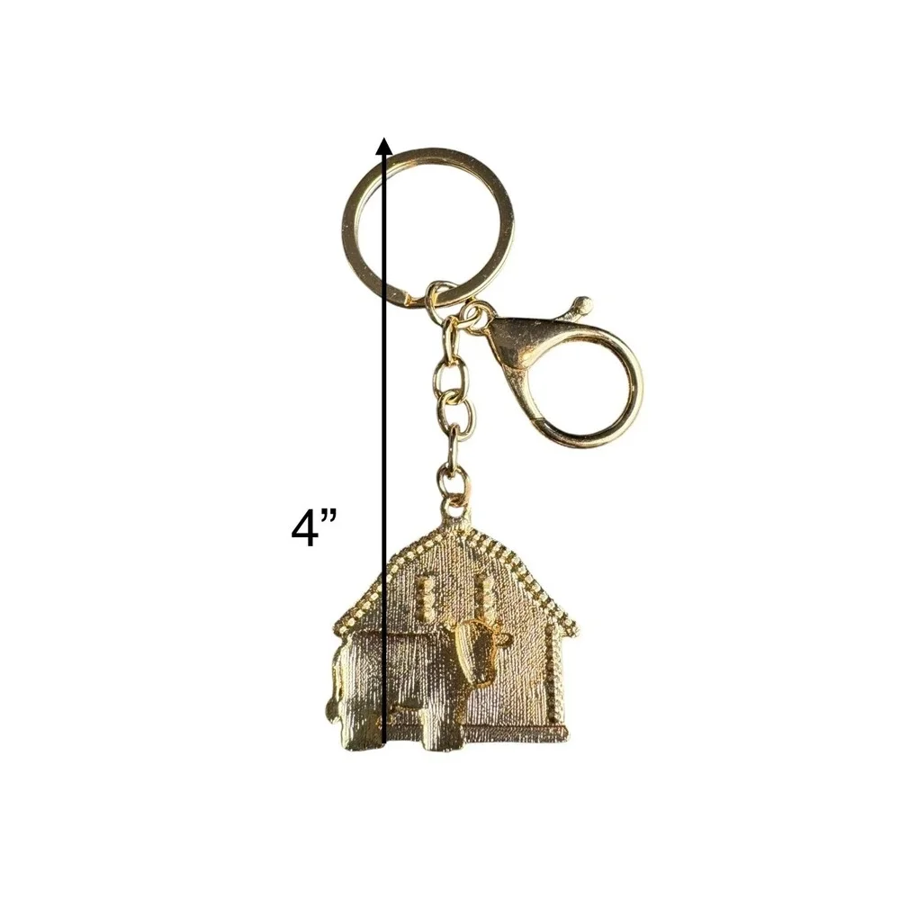 Women's Gold Tone Cow Barn Key Chain Yellow Rhinestone Charm 4